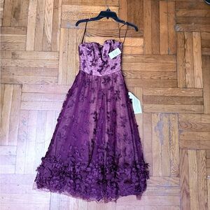 NWT - Dress The Population XXS Burgundy / Nude 3D Floral Ombre Dress